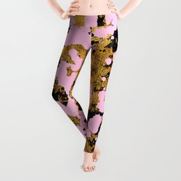 Gold Nugget Faux Leopard Print Marble On Hot Pink Leggings