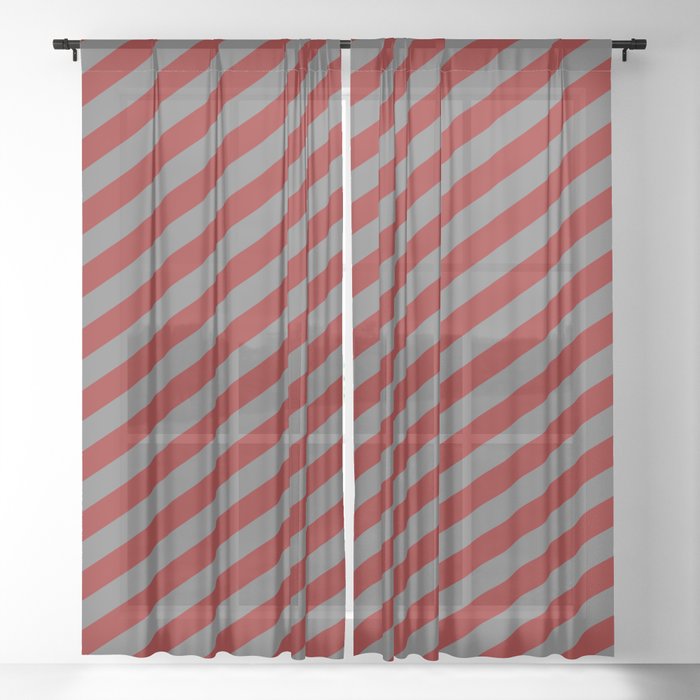 Dark Red and Dim Gray Colored Pattern of Stripes Sheer Curtain