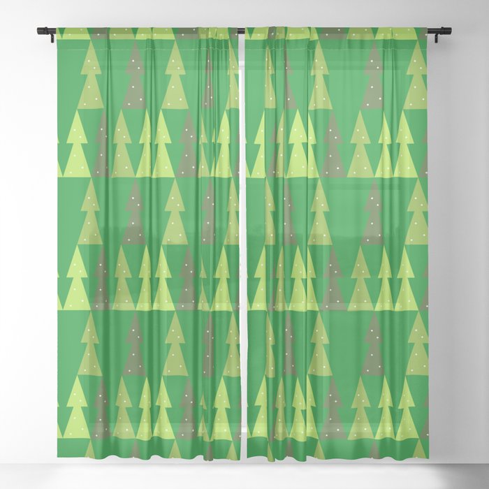 Christmas Pattern Green geometric Tree Sheer Curtain