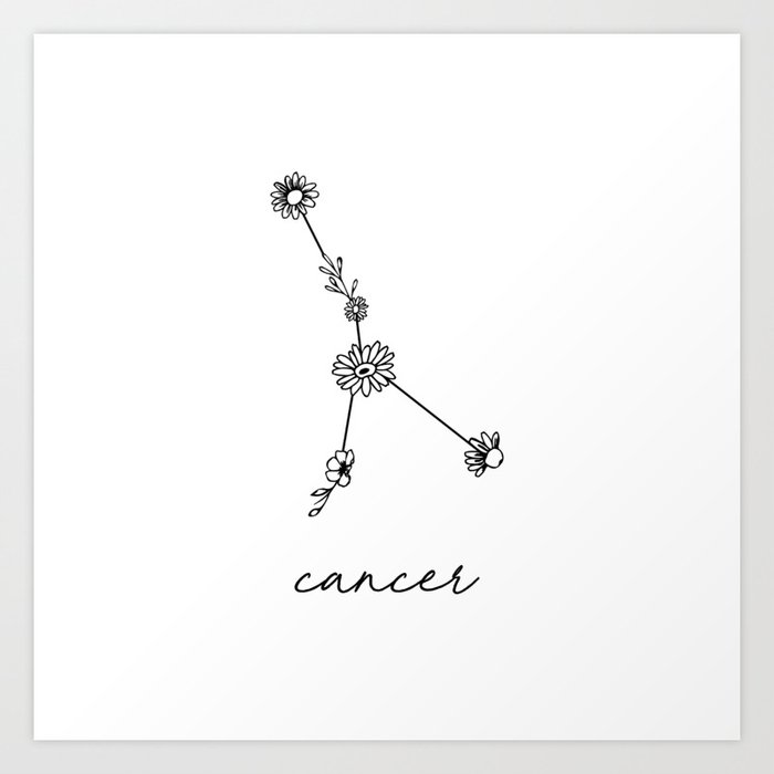 Cancer Floral Zodiac Constellation Art Print