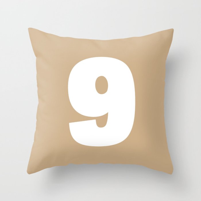 9 (White & Tan Number) Throw Pillow