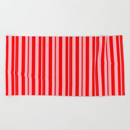 [ Thumbnail: Light Pink & Red Colored Lines Pattern Beach Towel ]