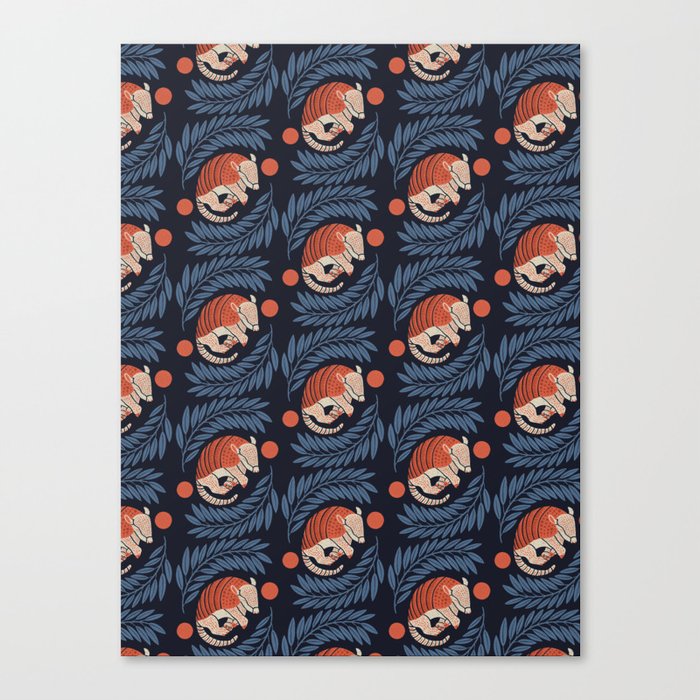 Sleepy Armadillo – Navy Blue and Red Pattern Canvas Print