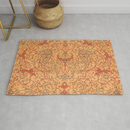 Flowery Vines V // 16th Century Contemporary Red Blue Yellow Colorful Ornate Accent Rug Pattern Rug