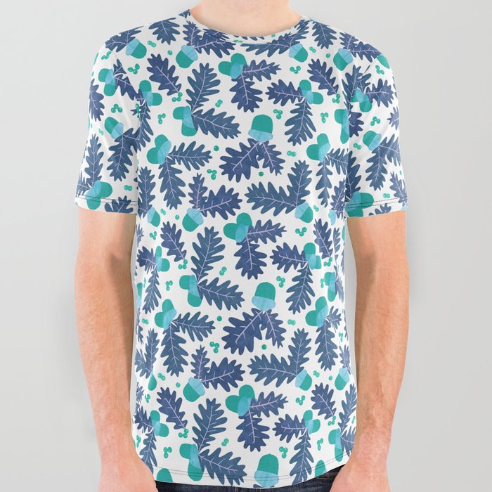 Acorns in Winter Blue All Over Graphic Tee