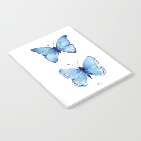 Two Blue Butterflies Watercolor Animals Insects Notebook
