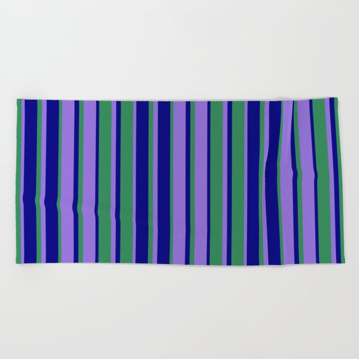 Purple, Sea Green & Blue Colored Stripes/Lines Pattern Beach Towel