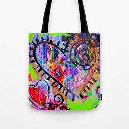 Hearts Glowing Tote Bag | Acrylic, Graffiti, Painting, Neon, Hearts 
