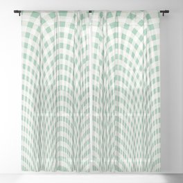 Green and white curved squares Sheer Curtain