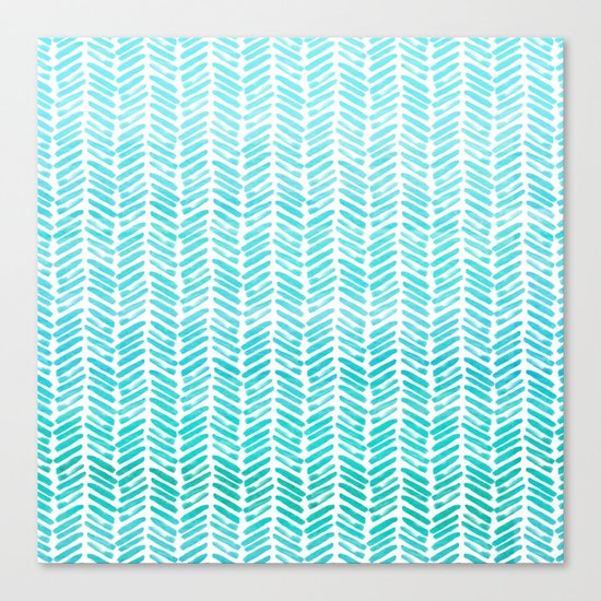 Handpainted Chevron pattern-small-light green and aqua Canvas Print