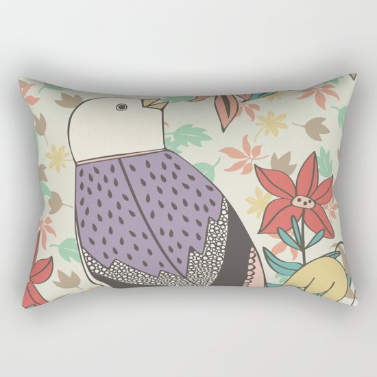 Bird and Autumn Leaves Rectangular Pillow