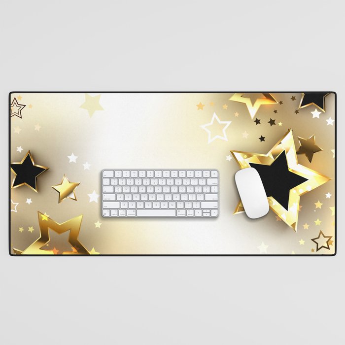 White Background with Gold Stars Desk Mat