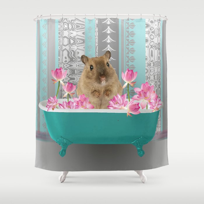 Bathtub with mouse and lotos Flowers Shower Curtain
