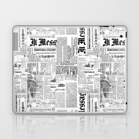 Black And White Collage Of Grunge Newspaper Fragments Laptop & iPad Skin