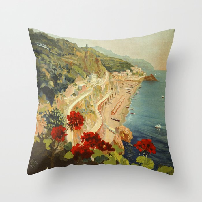 Vintage Travel Ad Amalfi Italy Throw Pillow