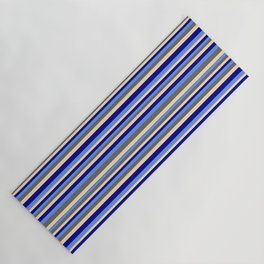 [ Thumbnail: Beige, Dark Blue, Cornflower Blue, and Dim Gray Colored Stripes Pattern Yoga Mat ]
