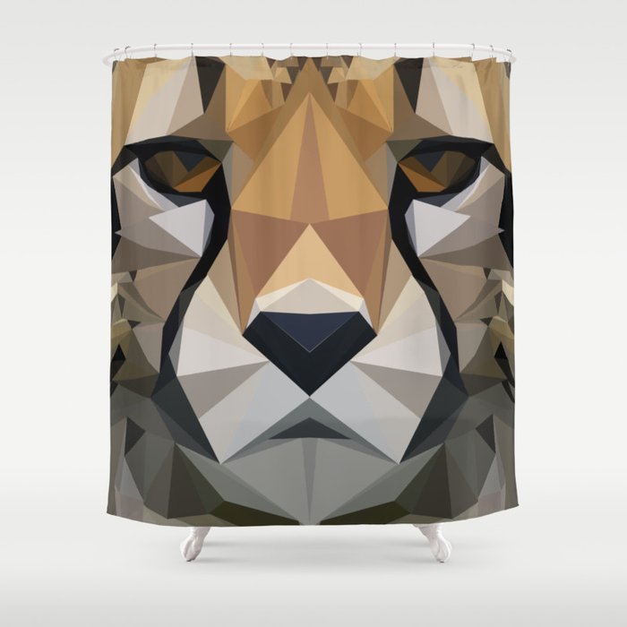 Low Poly Cheetah Shower Curtain