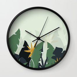 Tropical background with jungle plants. Palm leaves. Floral exotic hawaiian wallpaper. Rainforest. Summer tropical leaf. Exotic hawaiian jungle, summertime style. Summer illustration. Wall Clock