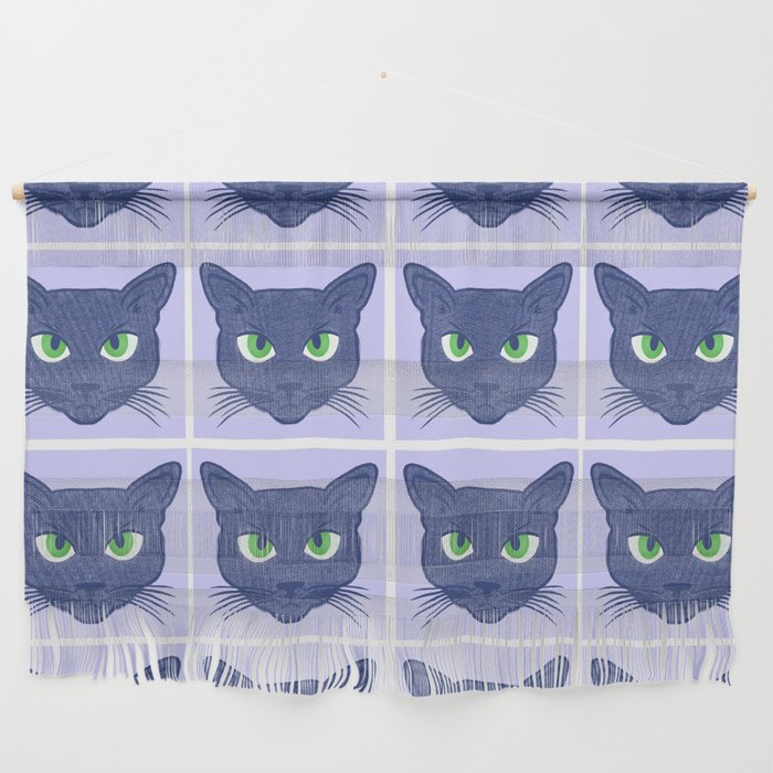 Retro Modern Periwinkle Cats Pattern Wall Hanging