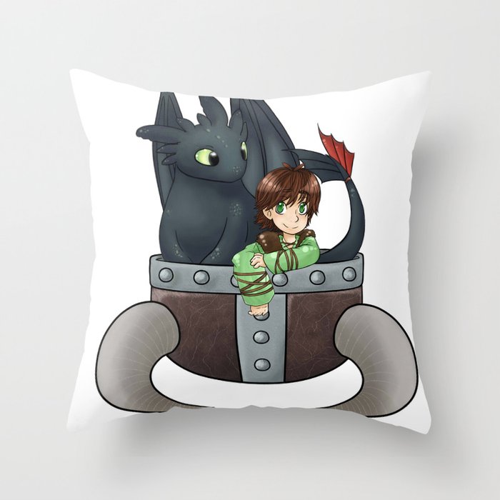 Hiccup and Toothless in a Helmet Throw Pillow