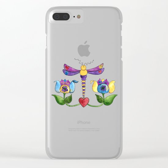Dragonfly Love with Border Clear iPhone Case
