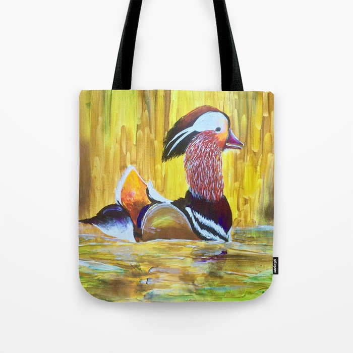 Colorful Mandarin Duck Floating on the water Tote Bag