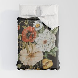 Wildflower Bouquet on Charcoal Duvet Cover