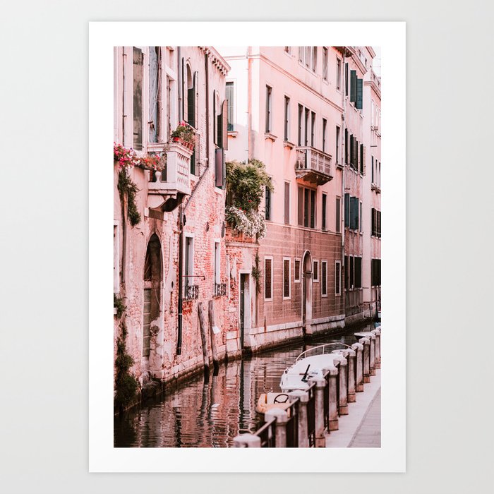 Venice pink canal with old buildings travel photography Art Print