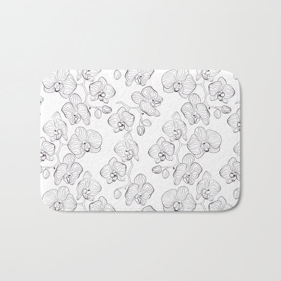 The White Orchid. Black and white pattern . Bath Mat