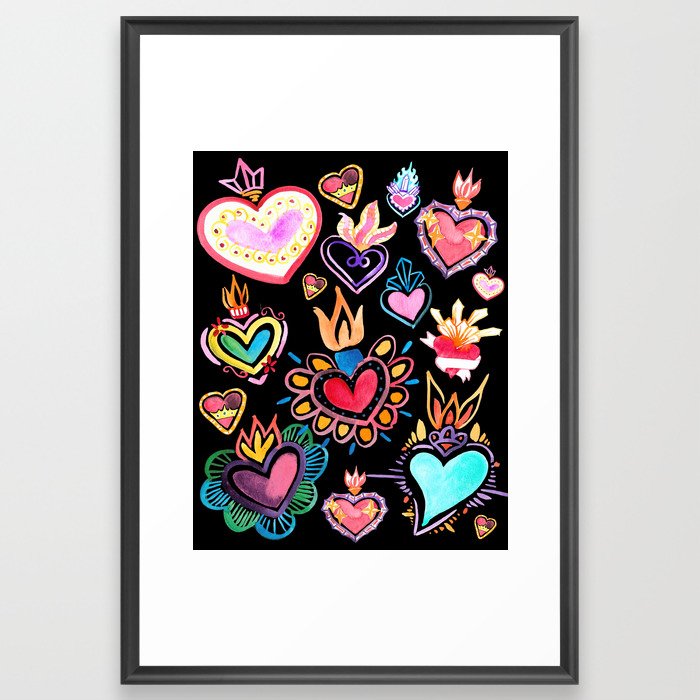 My Sacred Hearts (Black) Framed Art Print