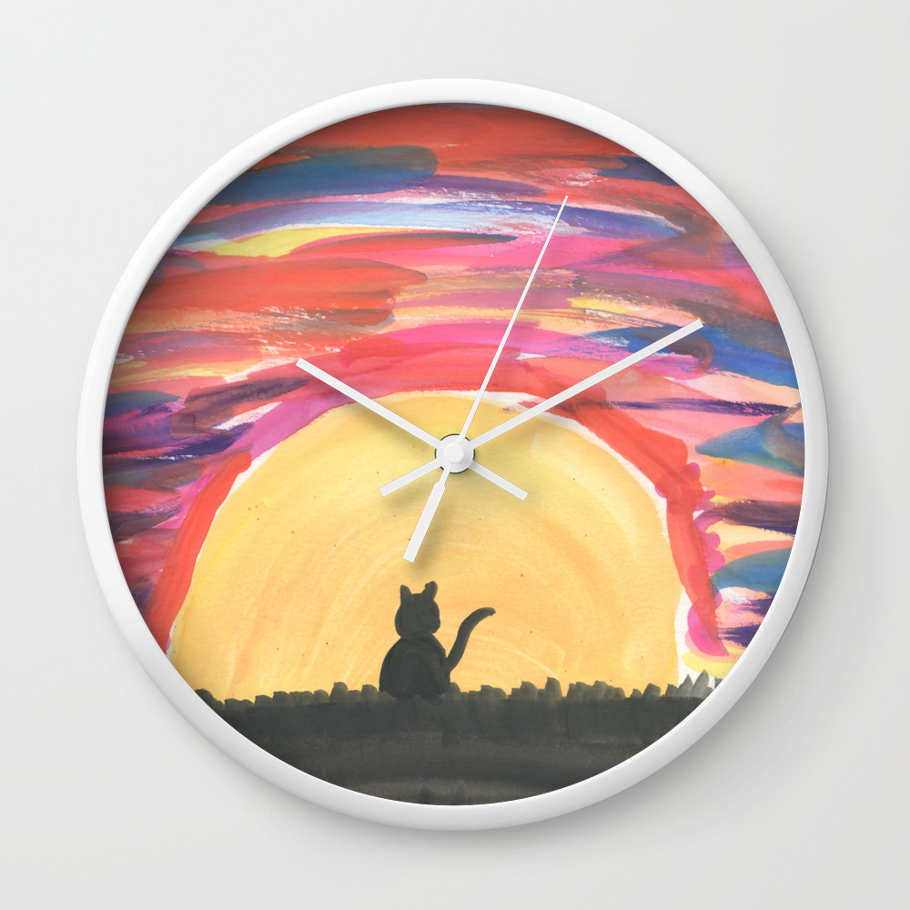 Cat S Sunset Wall Clock By Crazycatlady129 Society6