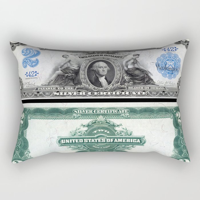 1899 U.S. Federal Reserve Two Dollar Bank Note Silver Certificate Rectangular Pillow