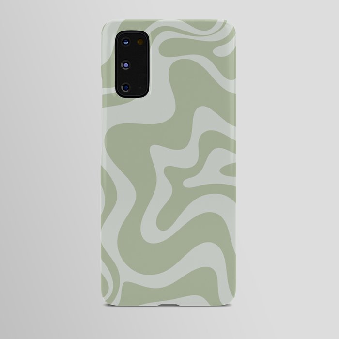 Liquid Swirl Retro Abstract Pattern in Sage Green and Light Sage Gray Android Case
