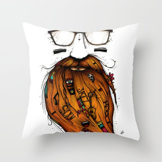 Beard Me Some Music (Color Version) Throw Pillow