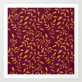 Golden Leaves and Berries Pattern Art Print