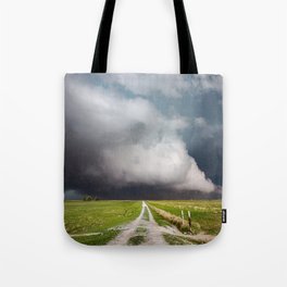 Low Clearance - Country Road Leads to Ground Scraping Storm Cloud on Spring Day in Oklahoma Tote Bag