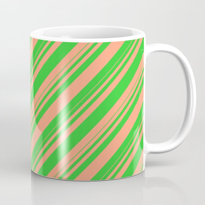 Lime Green & Light Salmon Colored Striped/Lined Pattern Coffee Mug