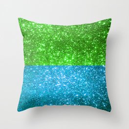 Blue And Green Glitter Trendy Collection Throw Pillow