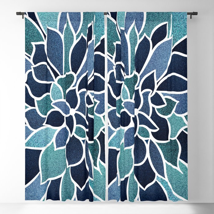 Festive, Flower Bloom, Navy Blue and Teal Blackout Curtain