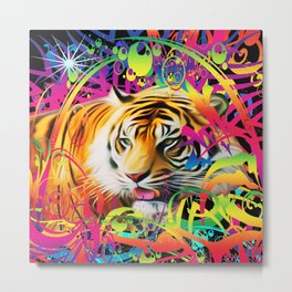 Tiger in the Jungle Metal Print | Animal, Floral, Color, Fantasy, Tiger, Home, Colorful, Painting, Pattern, Art 
