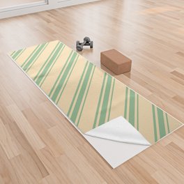 [ Thumbnail: Beige and Dark Sea Green Colored Lines Pattern Yoga Towel ]