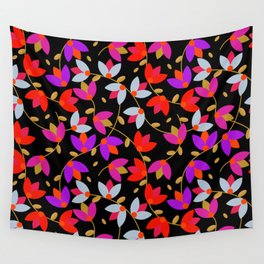 Vintage multicolored flower pattern on dark background! Wall Tapestry