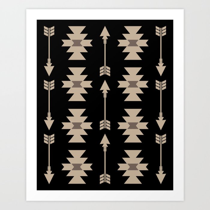 Southwestern Arrow Pattern 233 Black and Beige Art Print