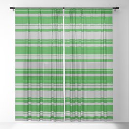 [ Thumbnail: Dark Gray and Green Colored Striped Pattern Sheer Curtain ]