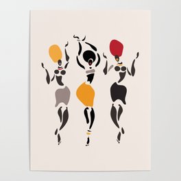 Abstract African dancers silhouette. Figures of african women. Poster
