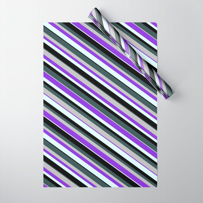 Eye-catching Dark Slate Gray, Grey, Purple, Light Cyan, and Black Colored Lines Pattern Wrapping Paper