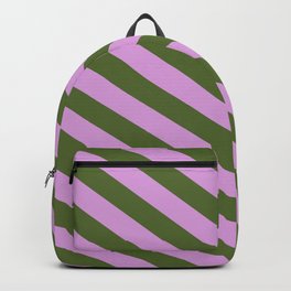 [ Thumbnail: Plum & Dark Olive Green Colored Lines/Stripes Pattern Backpack ]