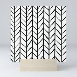 black and white modern hand drawn herringbone chevron pattern Mini Art Print