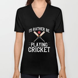 Cricket Game Player Ball Bat Coach Cricketer V Neck T Shirt