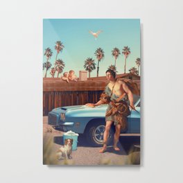 ADONIS WASHING HIS CAR Metal Print | Digital, Animal, Carwash, Oiloncanvas, Musclecar, Funny, Angels, Mashup, Popart, Contemporaryart 